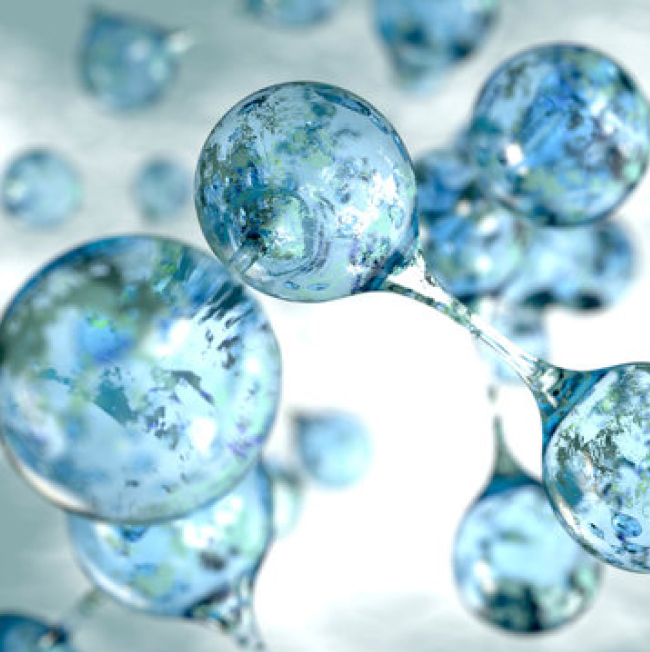 Molecular or bubble-like spheres in shades of blue
